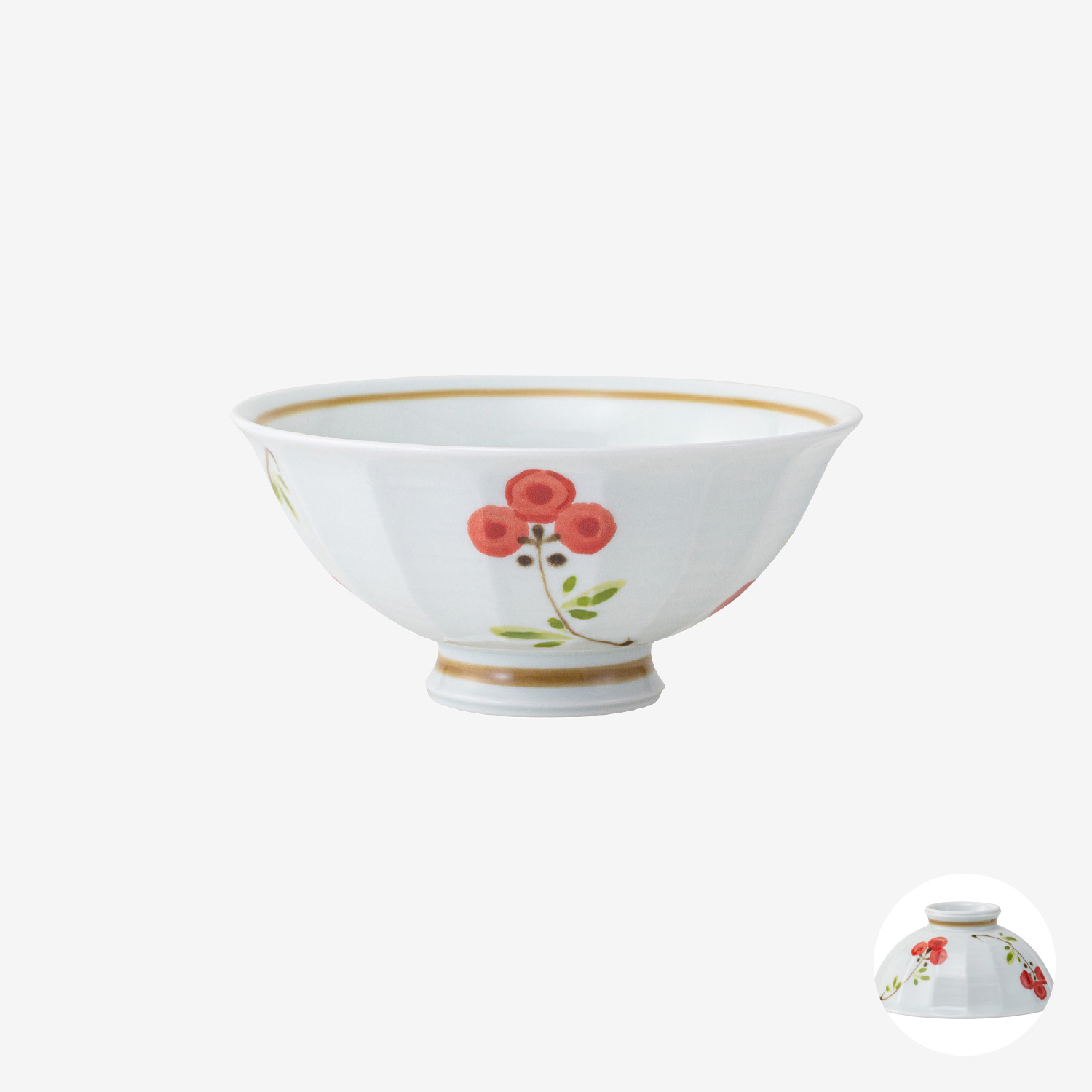 【SALE】なずな 面取軽量飯碗/中・赤